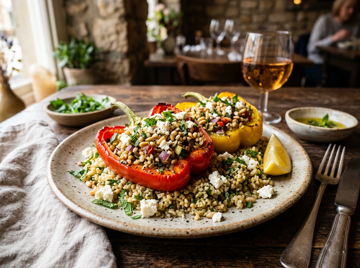 Stuffed Bell Peppers with Bulgur, Feta & Herbs